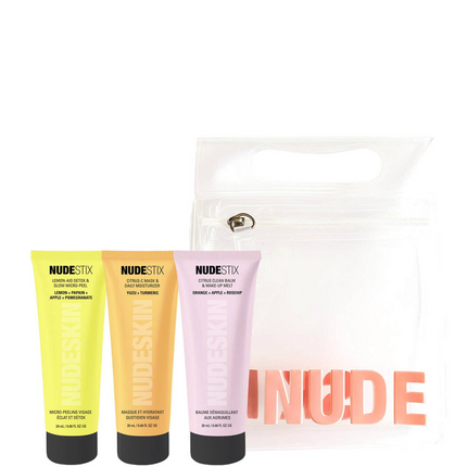 3-Step Citrus Renew Set Nudestix: Lemon-Aid Detox &amp; Glow, Paraben-Free, Anti-Dullnes, Peeling Lotion, 20 ml + Nudeskin Citrus-C, Moisturizing, Cream Mask, For Face, 20 ml + Nudeskin, Citrus, Cleansing Balm, For Face, 20 ml