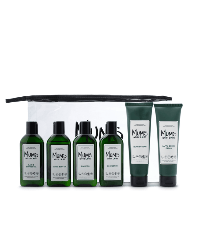 Starter Kit Set Mums With Love: Mums With Love, Hydrating, Body Lotion, 100 ml + Mums With Love, Hair Shampoo, For Cleansing, 100 ml + Mums With Love, Shower Gel, For All Skin Types, 100 ml + Mums With Love, Cleansing, Bath Oil, 100 ml + Happy Cheeks, Re