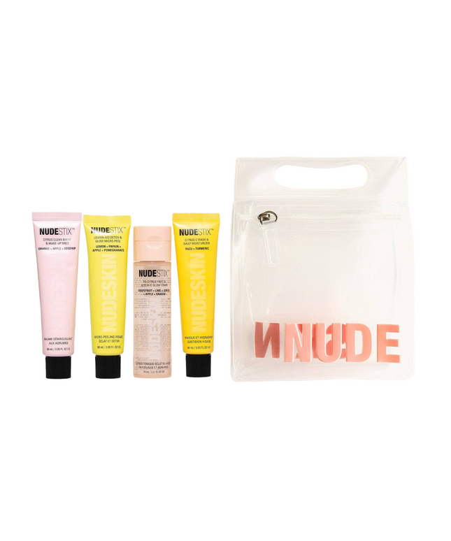 4 Steps Citrus Renew Set Nudestix: Lemon-Aid, Detox, Peel-Off Mask, For Face, 60 ml + Nudeskin, Citrus, Cleansing Balm, For Face, 60 ml + Citrus, Moisturizing, Day &amp; Night, Cream Mask, For Face, 60 ml + Nudeskin, 5% Acide Glycolic, Illuminating, Toni