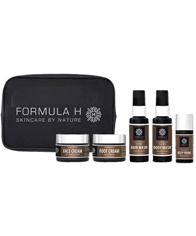Set Formula H: Real Men, Natural, Hydrating, Foot Cream, 10 ml + Real Men, Natural, Hydrating, Hand Cream, 10 ml + Real Men, Natural, Hair Shampoo, For Cleansing, 50 ml + Real Men, Natural, Cleansing, Body Wash, 50 ml + Real Men, Natural, Anti-Wrinkle, S