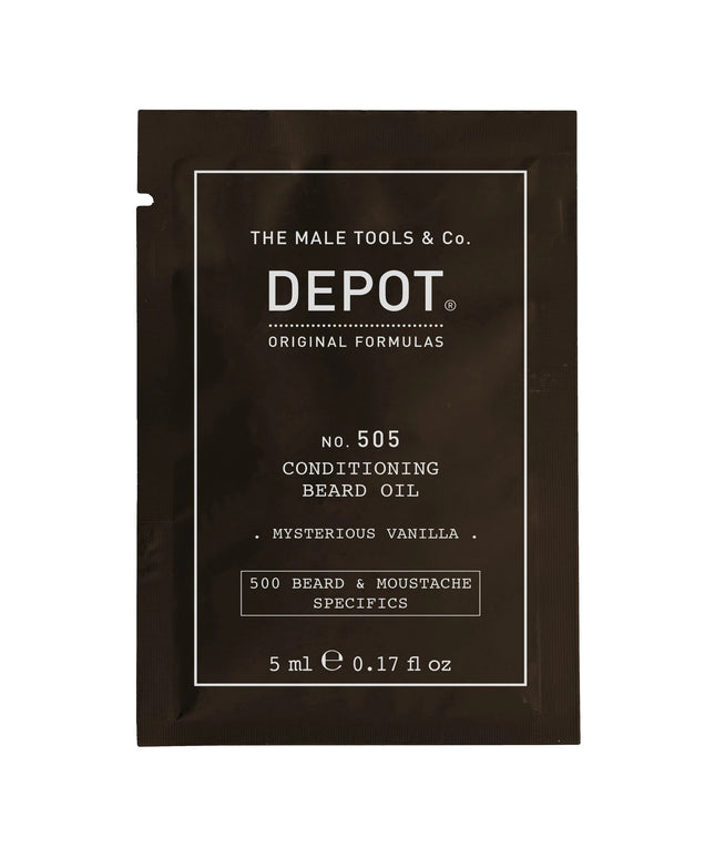 Depot, 500 Beard &amp; Mustache Specifics No. 505, Beard Oil, Misterious Vanilla, Vitamin E, For Shine &amp; Softness, 5 ml