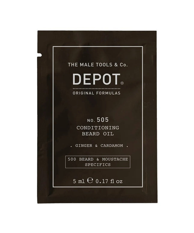Depot, 500 Beard &amp; Mustache Specifics No. 505, Beard Oil, Ginger &amp; Cardamom, For Shine &amp; Softness, 5 ml