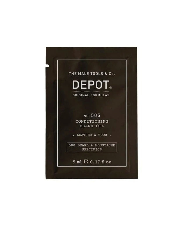 Depot, 500 Beard &amp; Mustache Specifics No. 505, Beard Oil, Leather &amp; Wood, Vitamin E, For Shine &amp; Softness, 5 ml