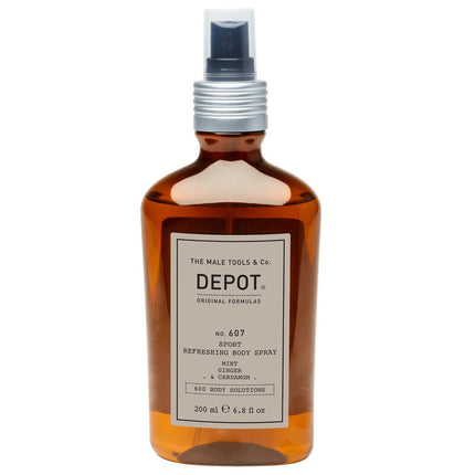 Depot, 600 Body Solutions No. 607, Botanical Complex, Refreshing, Body Spray, For Face &amp; Body, Mint, Ginger &amp; Cardamom, 200 ml