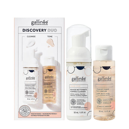 Duo Set Set Gallinee: Microbiome Skincare, Prebiotics &amp; Postbiotics, Purifying, Cleansing Foam, 50 ml + Microbiome Skincare, Prebiotics &amp; Postbiotics, Soothing, Lotion, For Face, 50 ml