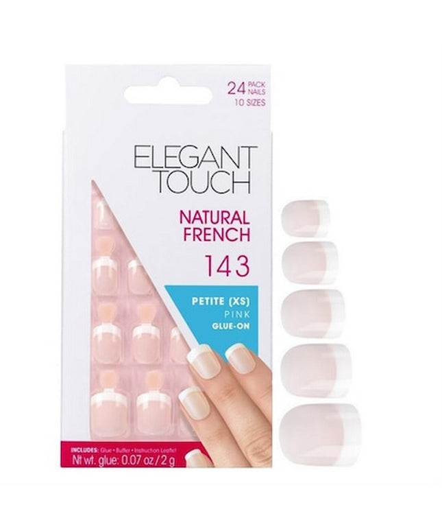 Set, Elegant Touch, Natural French, Square, Artificial Nails, Pink, 143, Petite (XS), 24 pcs