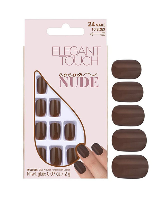 Set, Elegant Touch, Nude, Squoval, Artificial Nails, Cocoa, 24 pcs