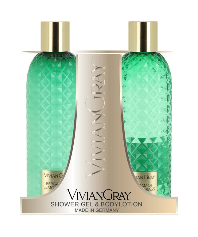 Gemstone Green Set Vivian Gray: Bergamot &amp; Lemongrass, Cleansing, Shower Gel, For All Skin Types, 300 ml + Bergamot &amp; Lemongrass, Hydrating, Body Lotion, 300 ml