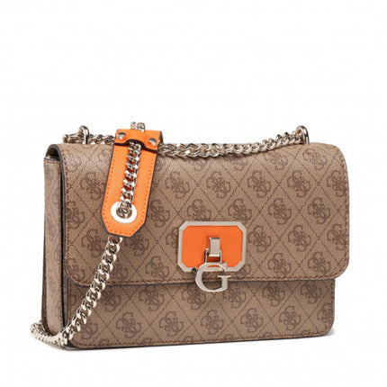 Guess, Alisa, Textile Handbag, 4G Logo, Latte/Orange, HWSG81 23210, 16 x 25 x 6 cm