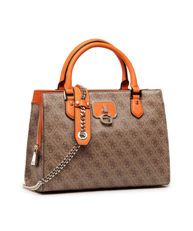 Guess, Alisa, Synthetic Leather, Textile Bag, 4G Logo, Latte/Orange, hwsg81 23060, For Women, 29/31.5 x 22.5 x 13.5 cm