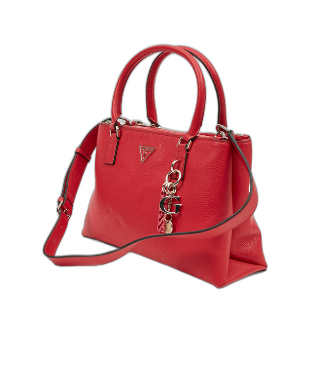 Guess, Becca Status Satchel, Textile Handbag, Red