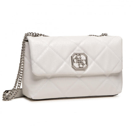 Guess, Cathleen, Synthetic Leather, Textile Bag, 4G Logo, White, For Women, 29 x 17 x 9 cm