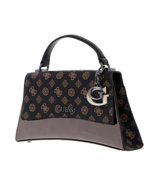 Guess, Dalma, Textile Bag, Top Handle Flap, Brown Logo, For Women, 15 x 24 x 7 cm