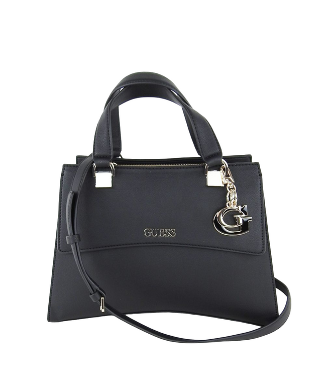 Guess, Dalma Girlfriend Satchel, Polyurethane, Textile Bag, Black, For Women, 34 x 24 x 13 cm