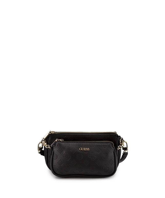 Guess, Dayane, Double Pouch, Leather Crossbody Bag, Black, 24 x 13.5 x 4.5 cm, For Women