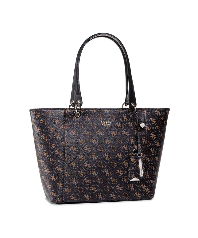 Guess, Kamryn, Synthetic Leather, Textile Handbag, Tote, Brown