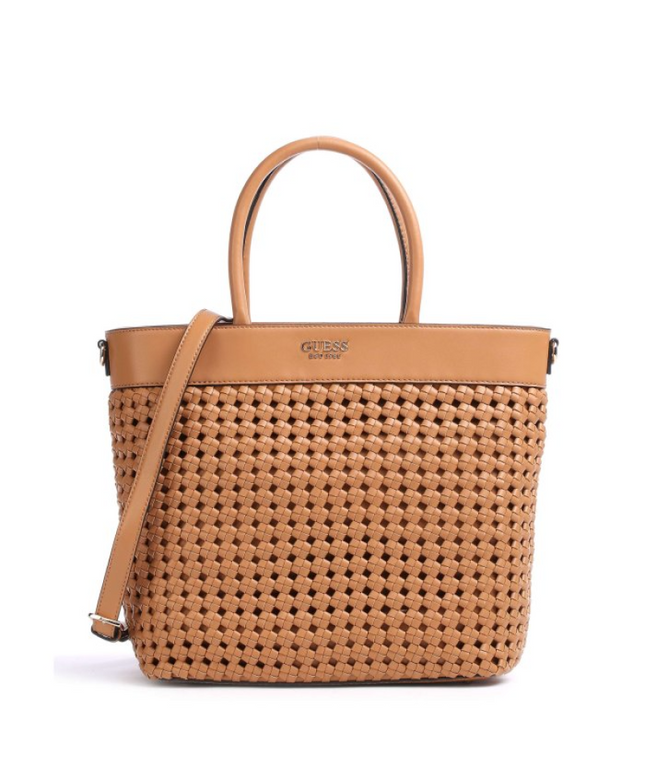 Guess, Sicilia, Synthetic Leather, Textile Handbag, Lined Compartment, Cognac, HWWG8490230, 30 x 30 x 12 cm