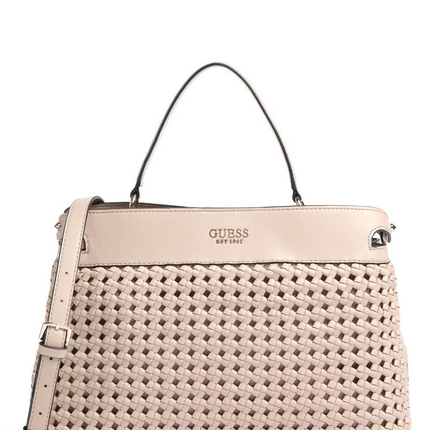 Guess, Sicilia Satchel, Polyester, Textile Handbag, Lined Compartment, Pink, 37 x 27 x 14 cm