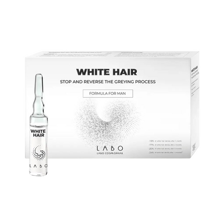 Labo, White Hair, Stop &amp; Reverse The Greying Process, Ampoules Treatment Serum, For Scalp, For Men, 20 pcs, 3.5 ml