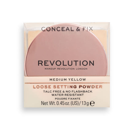 Makeup Revolution, Conceal &amp; Fix, Vegan, Loose Setting Powder, Medium Yellow, 13 g