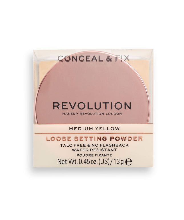 Makeup Revolution, Conceal &amp; Fix, Vegan, Loose Setting Powder, Medium Yellow, 13 g