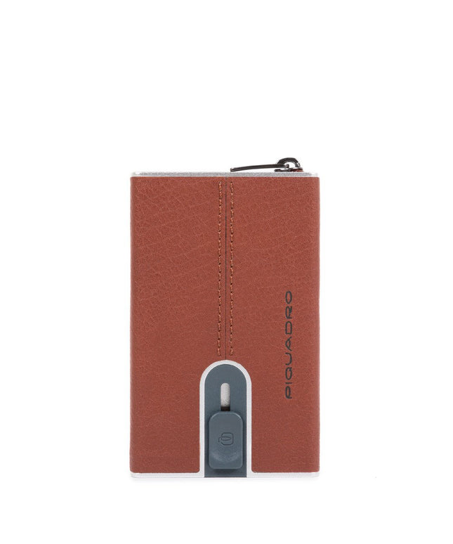 Piquadro, Black Square, Leather Card Holder, Square Sliding System, Brown, Unisex