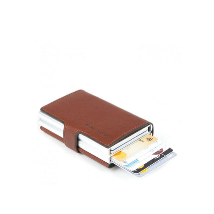 Piquadro, Black Square, Leather Card Holder, Square Sliding System with Double Credit Card Case, PP5472B3R, Brown, For Men