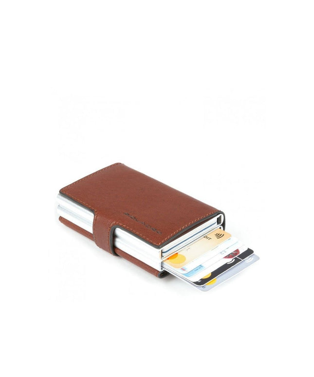 Piquadro, Black Square, Leather Card Holder, Square Sliding System with Double Credit Card Case, PP5472B3R, Brown, For Men