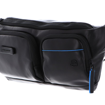 Piquadro, Blue Square, Genuine Leather, Textile Fanny Pack, Toiletry, CA5578B2V, Black, 32x14x7 cm, For Men