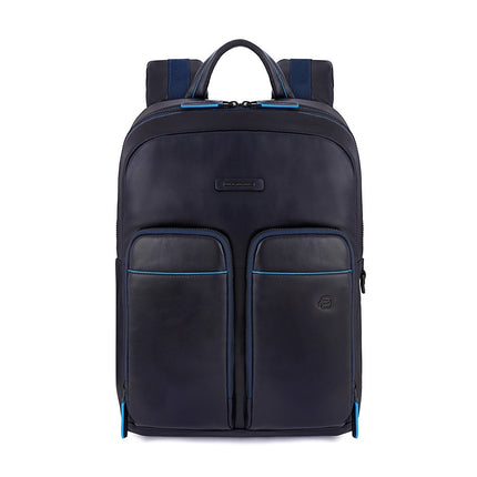 Piquadro, Blue Square, Leather, Leather Backpack, Blue, Laptop Compartiment, CA5575B2V, For Men