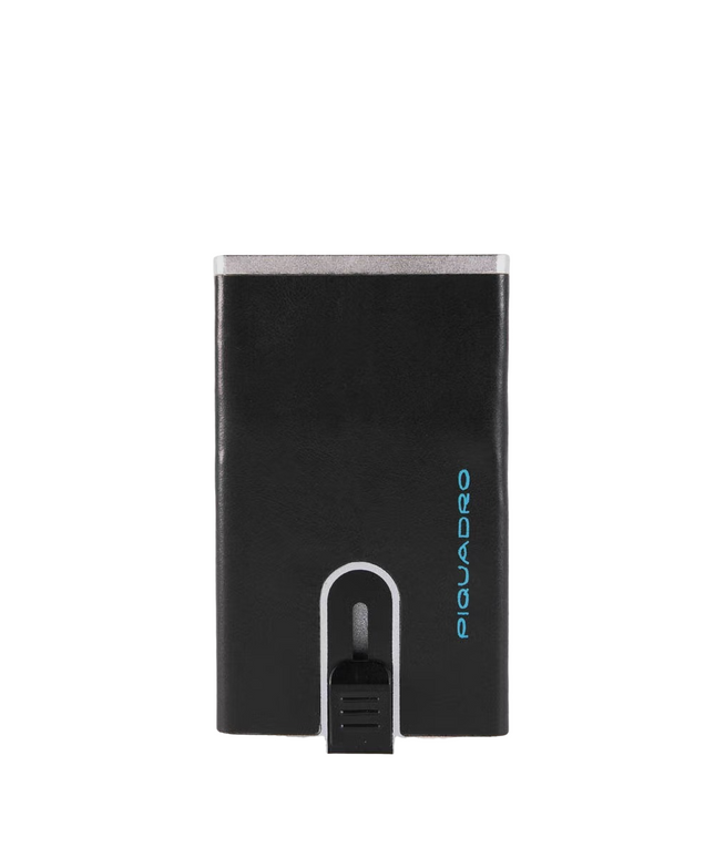Piquadro, Blue Square, Leather Card Holder, Square Sliding System, PP4825B2R-R, Black, For Men