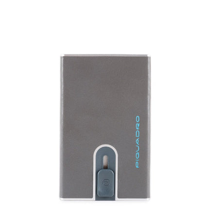 Piquadro, Blue Square, Leather Card Holder, Square Sliding System, PP4825B2R-GR6, Grey, For Men