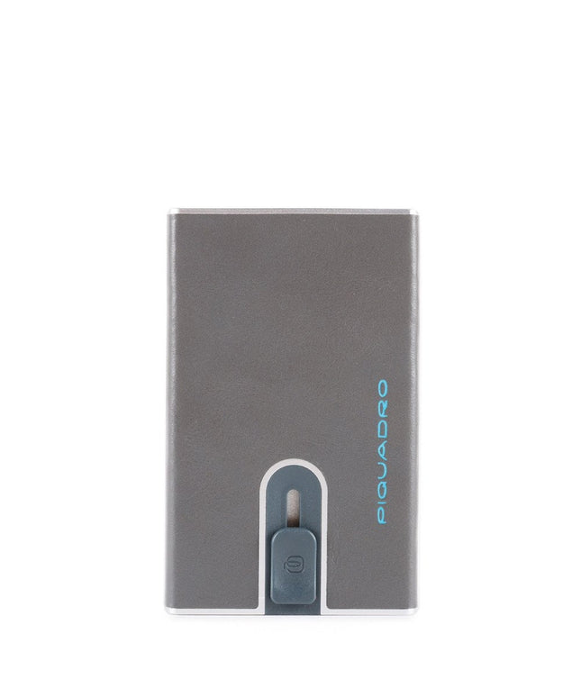 Piquadro, Blue Square, Leather Card Holder, Square Sliding System, PP4825B2R-GR6, Grey, For Men