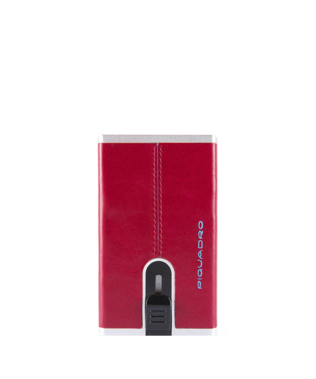 Piquadro, Blue Square, Leather Card Holder, Square Sliding System, PP4825B2R-R, Red, For Men
