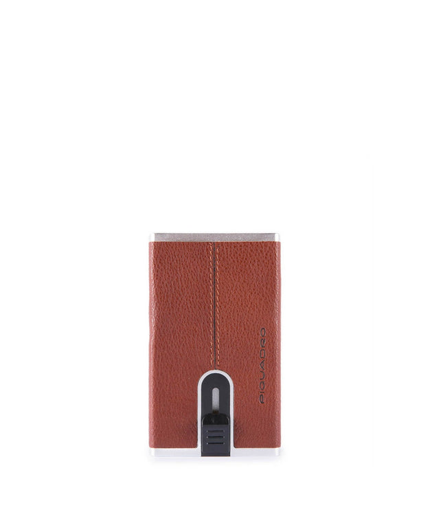 Piquadro, Blue Square, Leather Card Holder, Square Sliding System, PP4891B3R, Brown, For Men