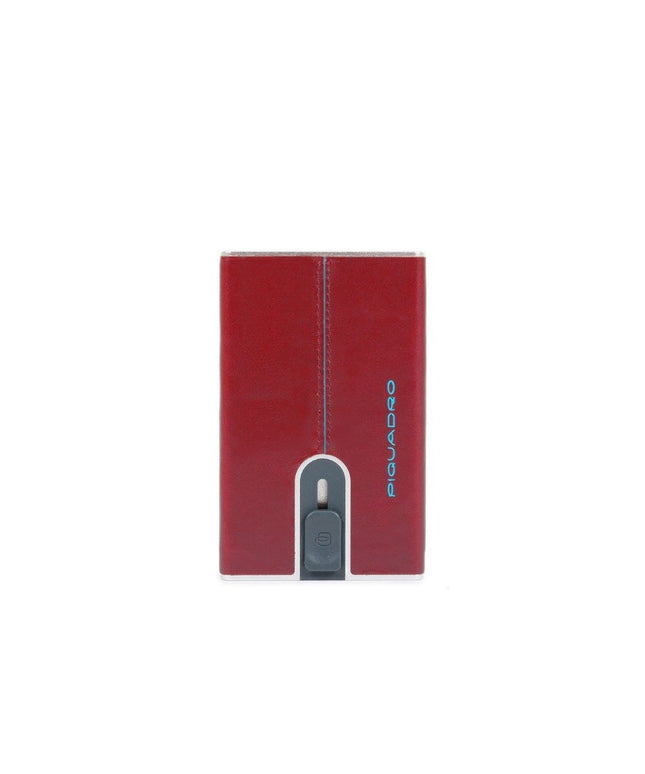 Piquadro, Blue Square, Leather Card Holder, Square Sliding System with Money Clip, PP5358B2R-R, Red, For Men