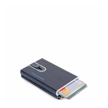 Piquadro, Blue Square, Leather Card Holder, Square Sliding System with Zipped Coin Pocket, PP5359B2R-BLU2, Blue, For Men
