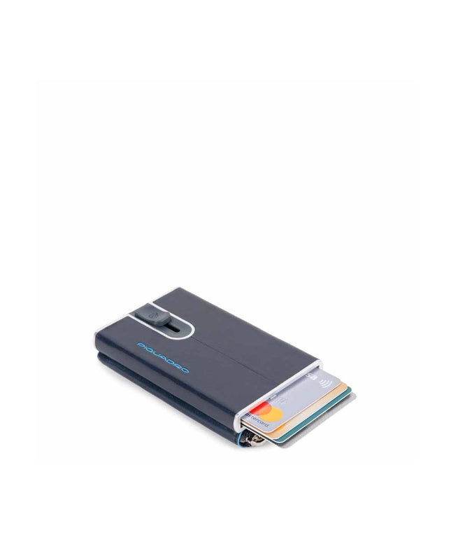 Piquadro, Blue Square, Leather Card Holder, Square Sliding System with Zipped Coin Pocket, PP5359B2R-BLU2, Blue, For Men