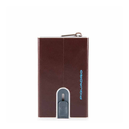 Piquadro, Blue Square, Leather Card Holder, Square Sliding System with Zipped Coin Pocket, PP5359B2R-MO, Mahogany, For Men