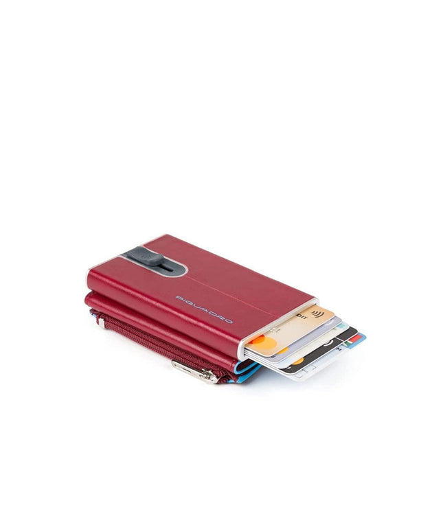 Piquadro, Blue Square, Leather Card Holder, Square Sliding System with Zipped Coin Pocket, PP5359B2R-R, Red, For Men