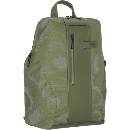 Piquadro, Brief 2, Nylon And Leather, Textile Backpack, Green, Laptop And iPad Compartment, For Men, 30 x 41 x 13 cm