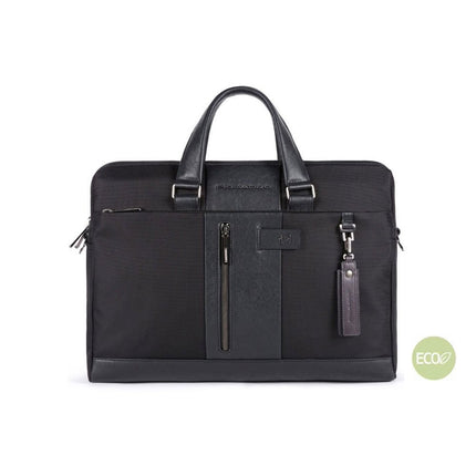 Piquadro, Brief 2, Nylon And Leather, Textile Briefcase, Workbag, Black, 41 x3 1x 10 cm, For Men