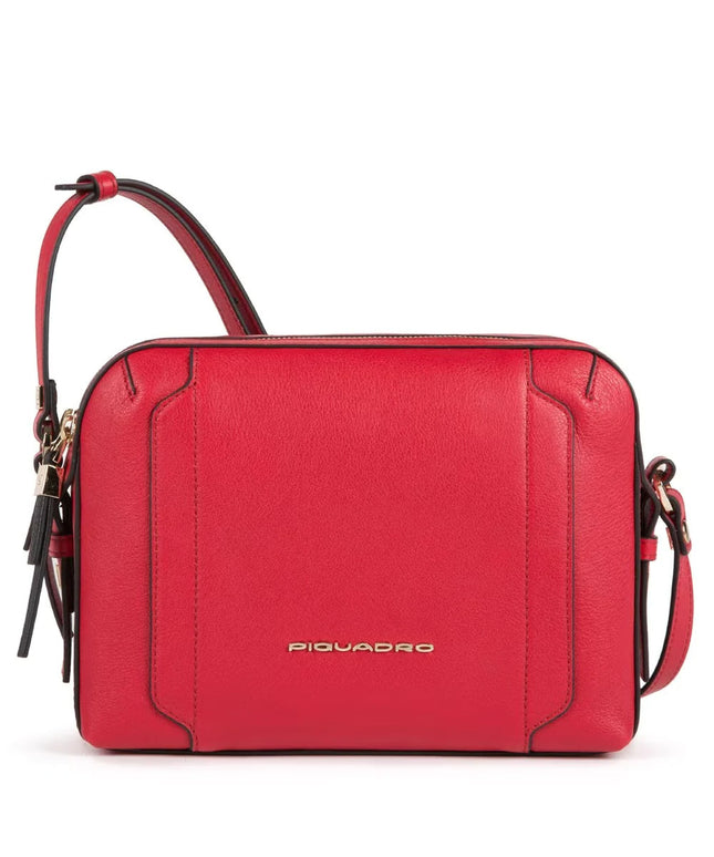 Piquadro, Camera Case, Double Zip, Leather Crossbody Bag, Red, 42022100, 23 x 17,5 x 9,5 cm, For Women