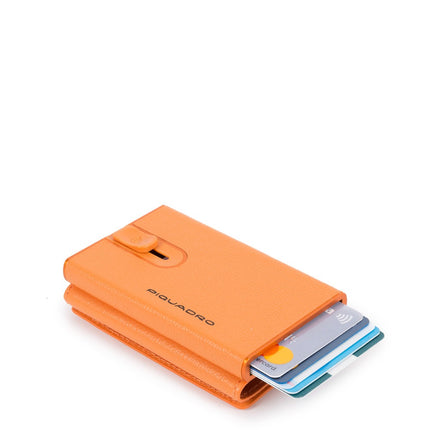 Piquadro, Blue Square, Leather Card Holder, Square Sliding System with Compact for Banknotes, PP4891EMR/AR, Orange, For Men