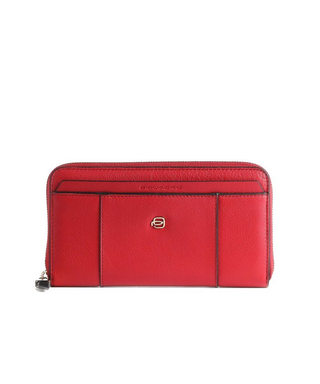 Piquadro, Donna, Leather Wallet, Zip Around, Red, For Women