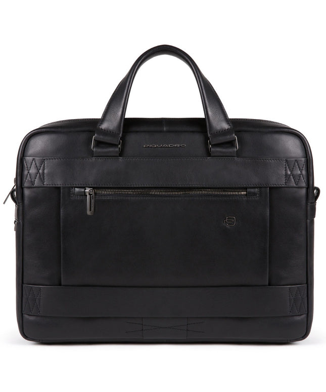 Piquadro, Obidos, Leather, Leather Briefcase, Double Zip, Black, 40 x 29 x 8 cm, For Men
