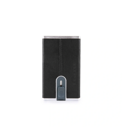 Piquadro, Black Square, Leather Card Holder, Square Sliding System, PP4825B3R, Black, For Men