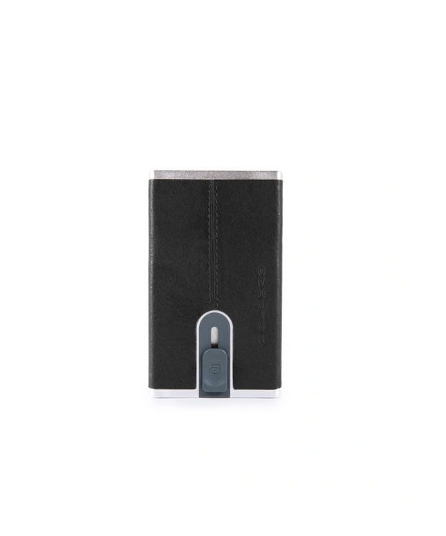 Piquadro, Black Square, Leather Card Holder, Square Sliding System, PP4825B3R, Black, For Men
