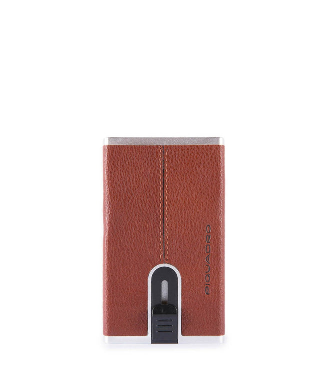 Piquadro, Black Square, Leather Card Holder, Square Sliding System with Money Clip, PP4825B3R-CU, Brown, For Men