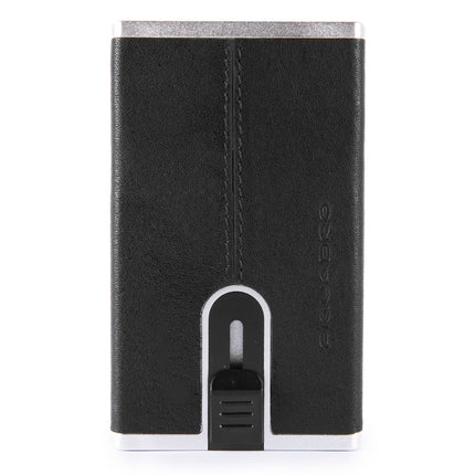 Piquadro, Black Square, Leather Card Holder, Square Sliding System, PP4825B3R-N, Black, For Men